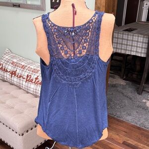 Knox Rose Navy Tank Top with Crochet Back